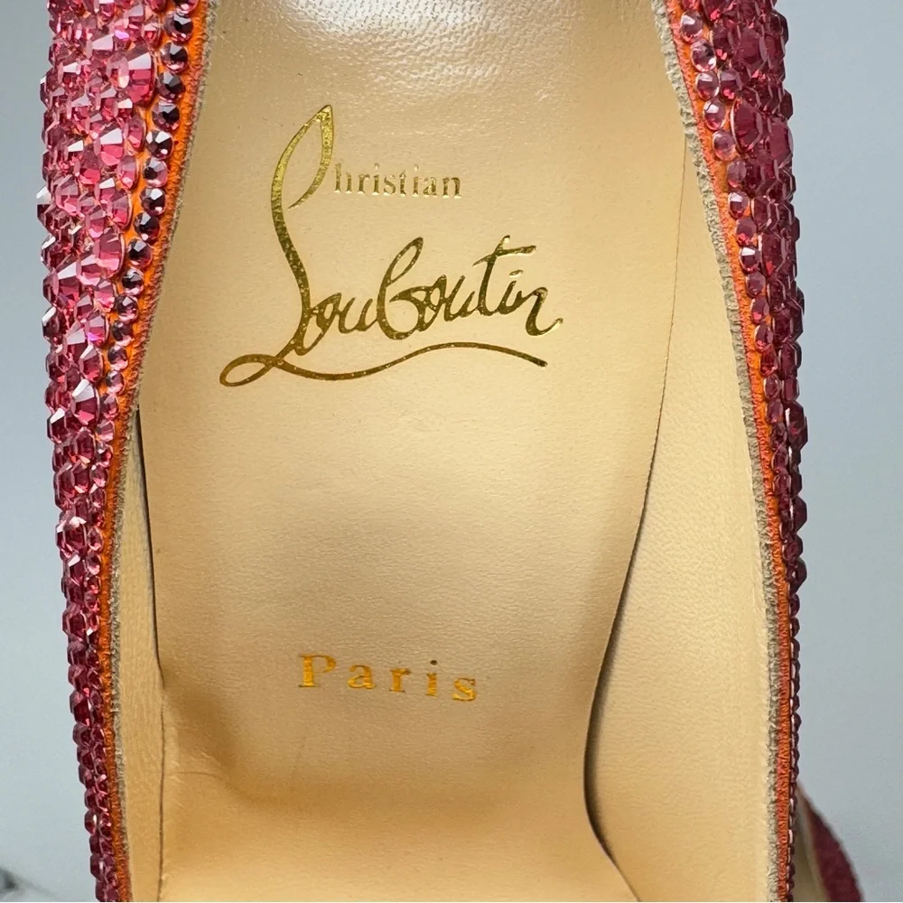Christian Louboutin Ron Ron Pink/Coral Custom Strass Heels size 37